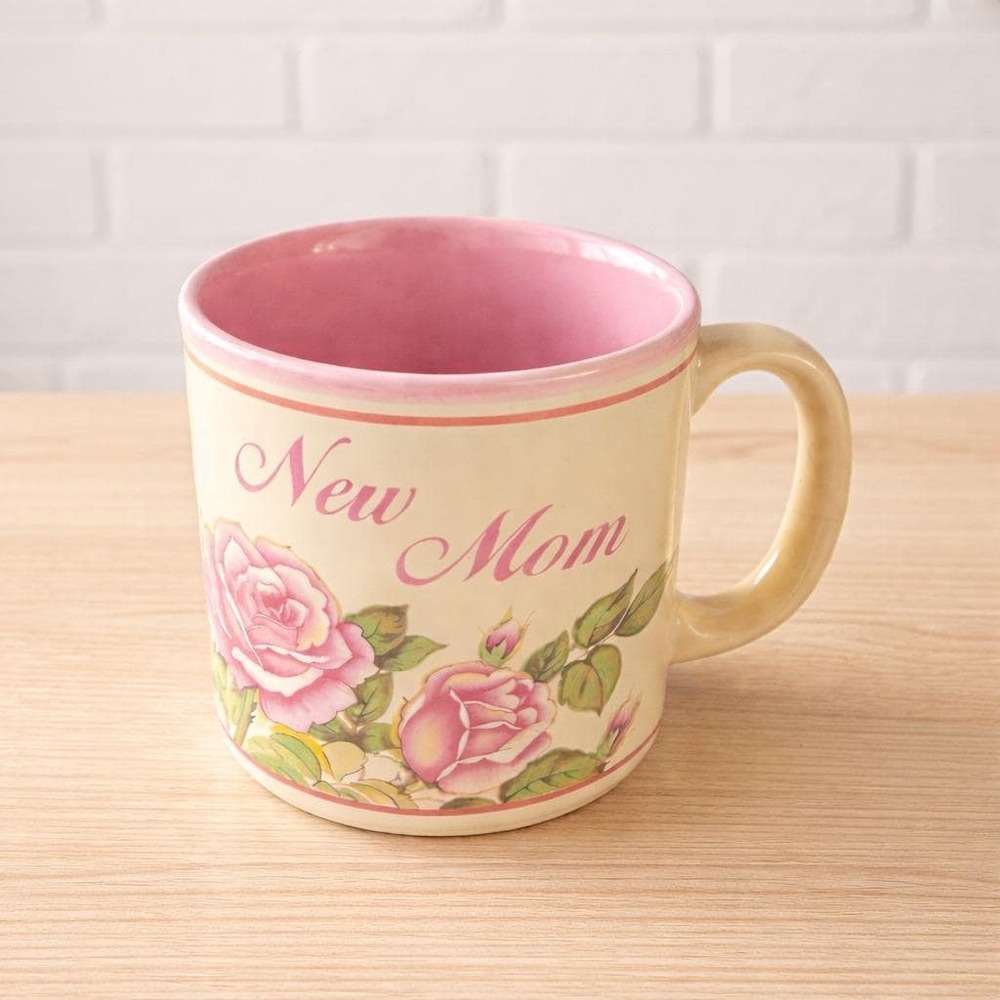 Lefton China New Mom Mug 1987 Hand Painted Pink Rose Vintage Gift